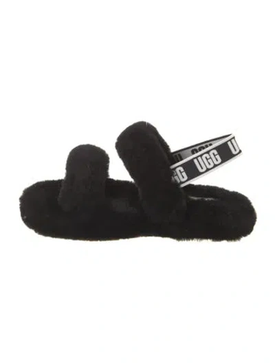 Pre-owned Ugg Fluff Yeah Faux Fur Slides In Black