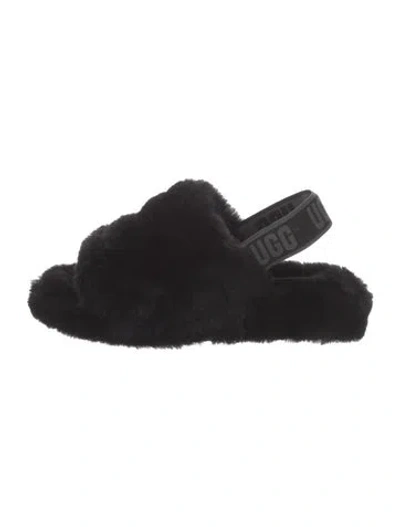 Pre-owned Ugg Fluff Yeah Lamb Fur Slingback Sandals In Black