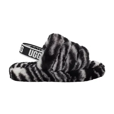 Pre-owned Ugg Fluff Yeah Slide Kids 'zebra' | Black | Kid's Size 5