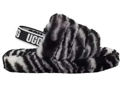 Pre-owned Ugg Fluff Yeah Slide Zebra (kids) Sneakers In Black White