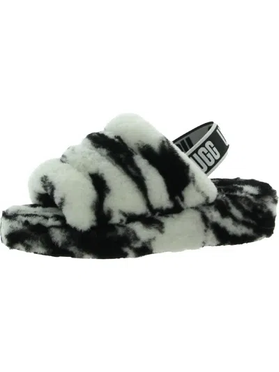 Ugg Fluff Yeah Womens Lambs Wool Platform Slide Slippers In Black