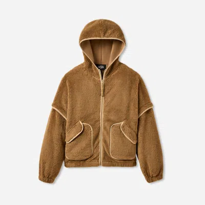 Ugg ®fluff Zip Hoodie Polyester Tops In Chestnut
