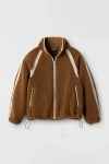 Ugg Fluff Zip-up Jacket In Chestnut, Women's At Urban Outfitters In Brown