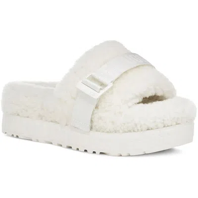 Ugg Fluffita Womens Signature Shearling Sheepskin Flatform Sandals In White