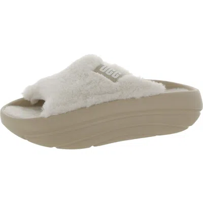 Ugg Foamo Womens Faux Fur Slip On Platform Sandals In Multi