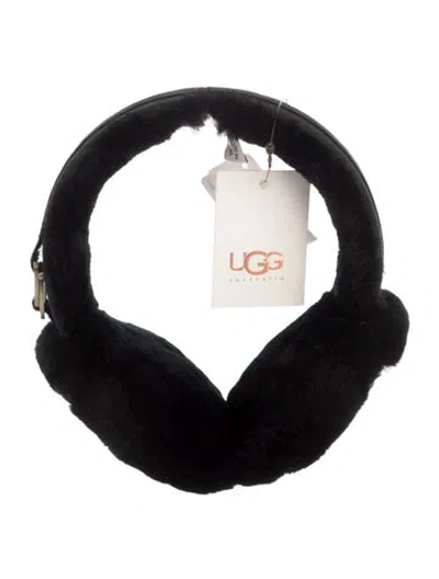 Pre-owned Ugg Foldable Shearling Trim Earmuffs In Black