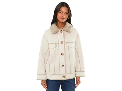 Ugg Frankie Reversible Trucker Women's Coat Bluff/oyster: 3x, Polyester/spandex In White