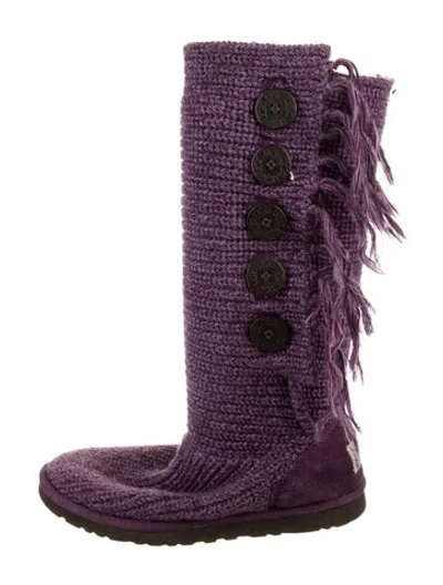 Pre-owned Ugg Fringe Trim Accent Boots In Purple