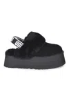Ugg Black Leather Clog With Faux Fur And Elastic Back  In Black