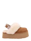 Ugg Platform Mules Made Of Camel-colored Leather With Faux Fur And Elastic Back In Brown