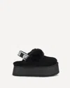 Ugg Platform Strap Mules In Black Leather With Faux Fur Trim In Black