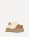 Ugg Platform Mules Made Of Camel-colored Leather With Faux Fur And Elastic Back In Brown