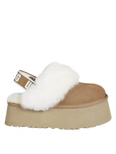 Ugg Funkette Plush Platform Elastic Strap Sandals In Brown