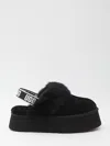 Ugg Black Leather Clog With Faux Fur And Elastic Back  In Multi