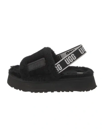 Pre-owned Ugg Fur Printed Slingback Sandals In Black