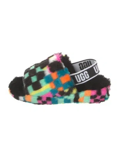 Pre-owned Ugg Fur Printed Slingback Sandals In Black