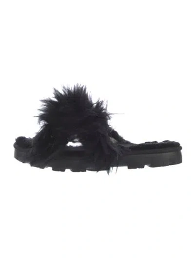 Pre-owned Ugg Fur Slides In Black