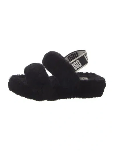 Pre-owned Ugg Fur Slides In Black