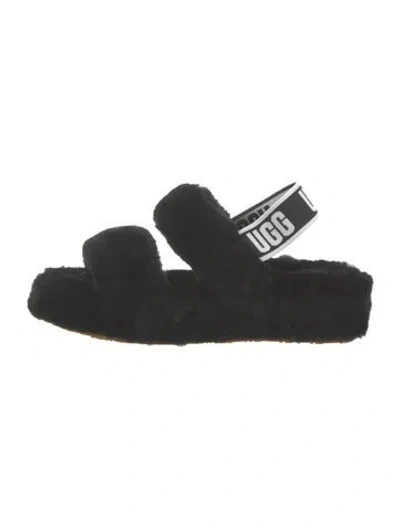 Pre-owned Ugg Fur Slides In Black