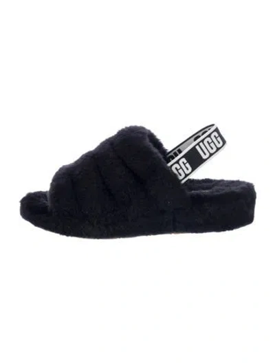 Pre-owned Ugg Fur Slides In Blue