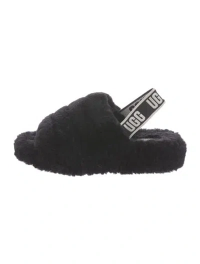 Pre-owned Ugg Fur Slingback Sandals In Black