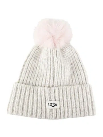 Pre-owned Ugg Fur Trim Beanie In Grey