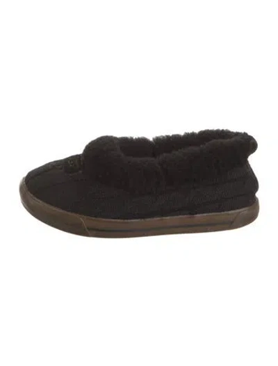 Pre-owned Ugg Fur Trim Flats In Black