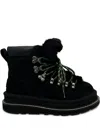 Ugg Fur-trim Lace-up Boots In Black