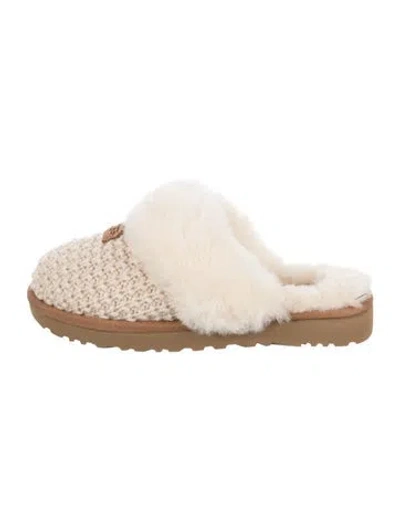 Pre-owned Ugg Fur Trim Slippers In Neutrals