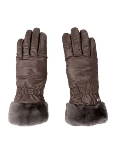 Pre-owned Ugg Fur Trim Winter Gloves W/tags In Brown/grey