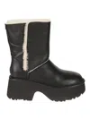 Ugg Fur-trimmed Black Leather Platform Boots With Block Heel In Black