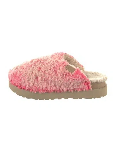 Pre-owned Ugg Fur Tweed Pattern Mules In Pink