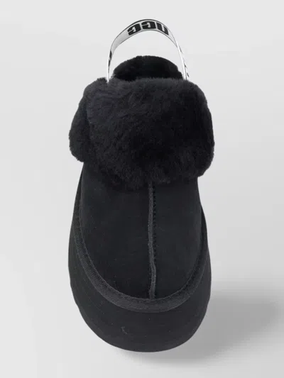 Ugg Furry Platform Slipper Round Toe In Black