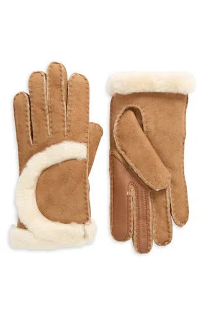 Ugg ® Genuine Shearling Exposed Curve Seam Gloves In Brown