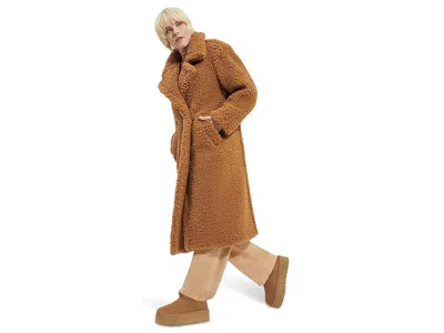 Ugg Gertrude Long Teddy Coat In Brown