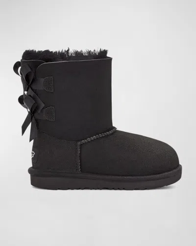 Ugg Girl's Bailey Bow Ii Crisscross Ribbon Suede Boots, Kids In Black