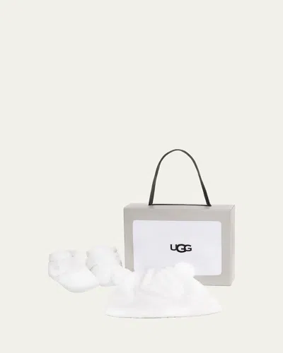 Ugg Girl's Bixbee Fleece Booties & Beanie Set, Baby/kids In White