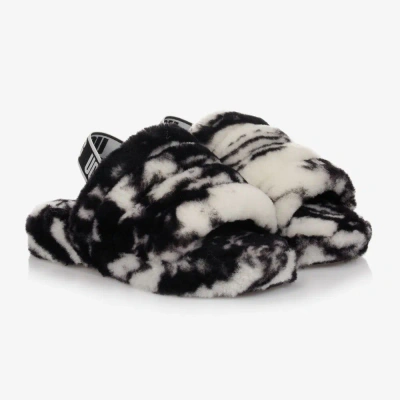 Ugg Kids'  Girls Black Marble Fluff Slippers