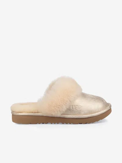 UGG GIRLS SHEEPSKIN COZY II METALLIC SLIPPERS EU 27.5 US 10 GOLD