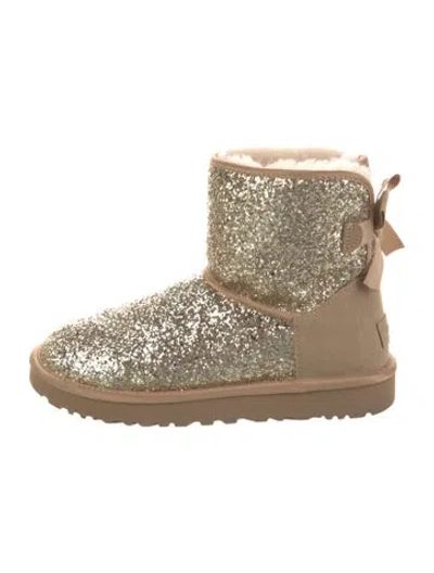 Pre-owned Ugg Glitter Bow Accents Boots In Neutral