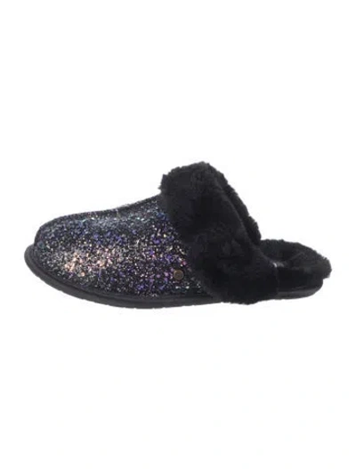 Pre-owned Ugg Glitter Graphic Print Slippers In Black