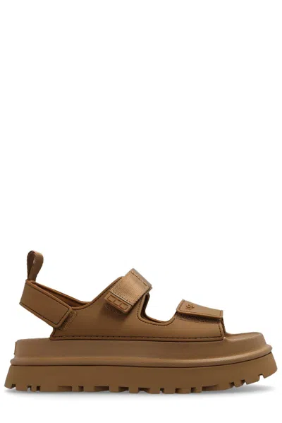 Ugg Golden Glow Logo-embossed Touch-strap Sandals In Brown