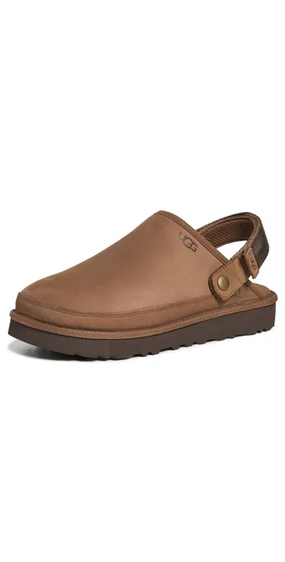 Ugg Goldencoast Clog Ii Nubuck Dark Chestnut In Brown