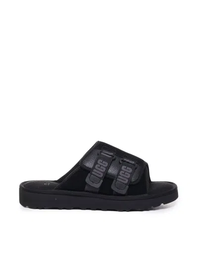 Ugg Goldencoast Shearling-lined Suede Sliders In Black