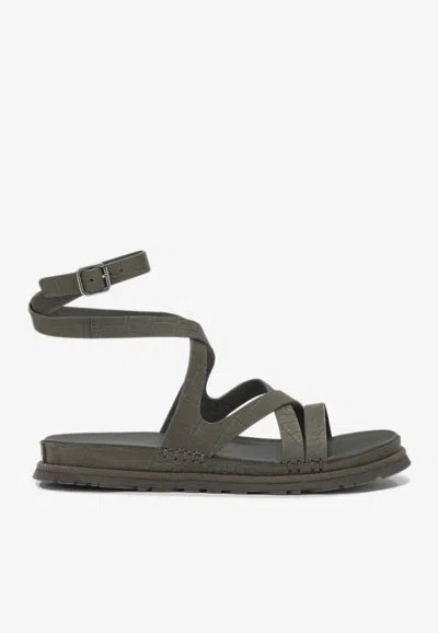 Ugg Goldengaze Croc-embossed Leather Sandals In Green