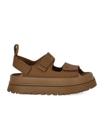 Ugg Golden Glow Logo-embossed Touch-strap Sandals In Brown