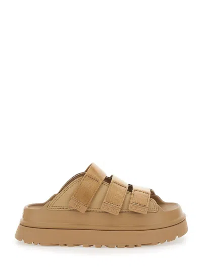 UGG 'GOLDEN GLOW' BEIGE SANDALS WITH ROUND OPEN TOE IN TECH FABRIC WOMAN