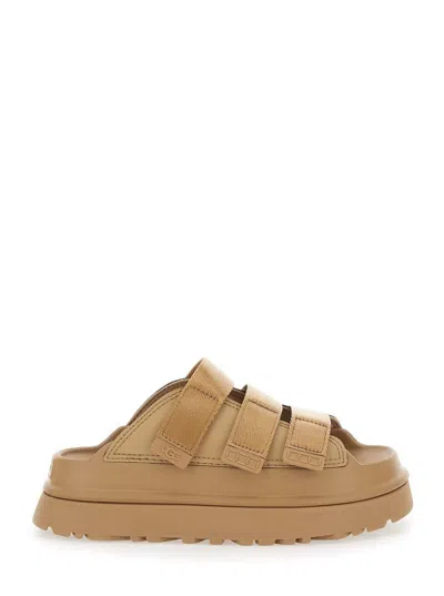 UGG 'GOLDEN GLOW' BEIGE SANDALS WITH ROUND OPEN TOE IN TECH FABRIC WOMAN