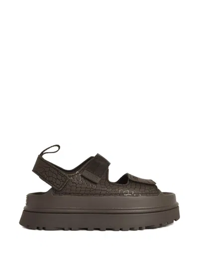 Ugg Embossed Straps Leather Sandals In Brown