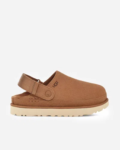 Ugg Goldenstar Suede Slingback Clogs In Chestnut